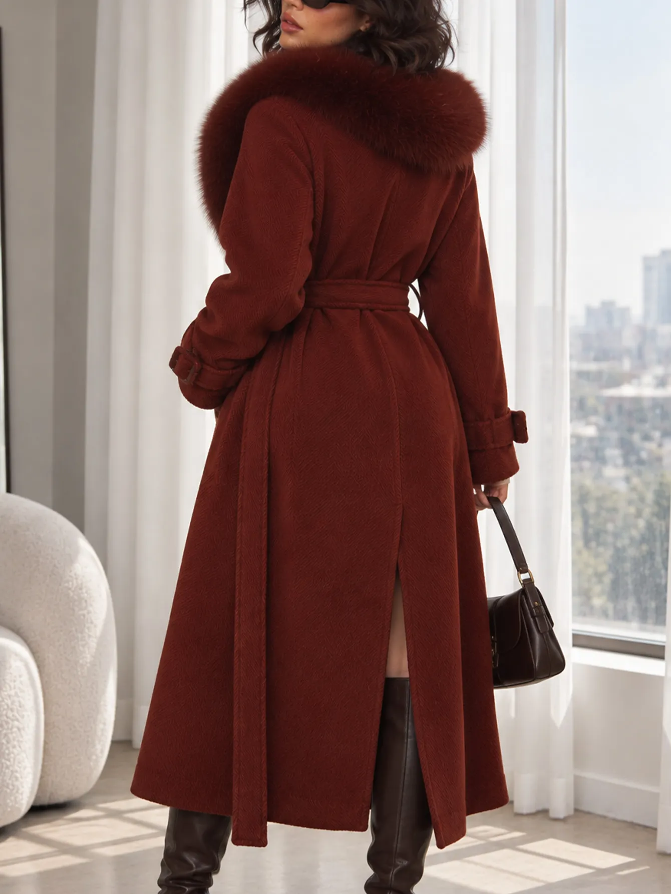 M01 Abrigo con pelo - ROJO gRIS 15262
